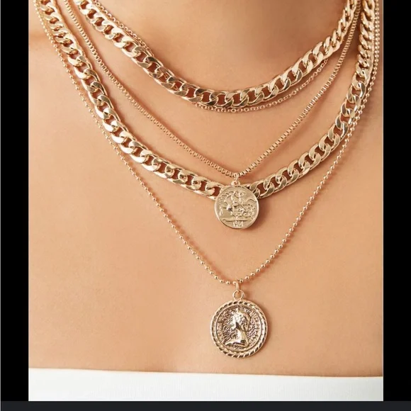 🌸3/$5 Layered Gold Toned Coin Necklace - Picture 2 of 2